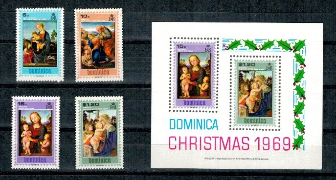 Dominica 1969 - Craciun, arta, serie+colita neuzata