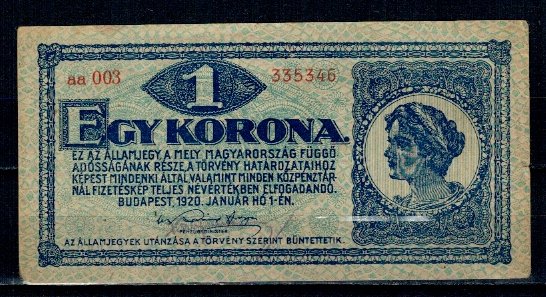 Ungaria 1920 - 1 korona, circulata