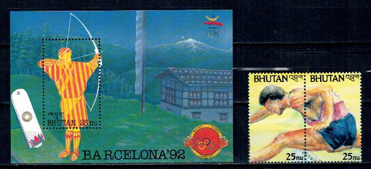 Bhutan 1992 - Jocurile Olimpice, serie+colita neuzata