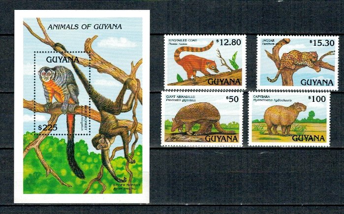 Guyana 1992 - Fauna, animale, serie incompl. + colita neuzata