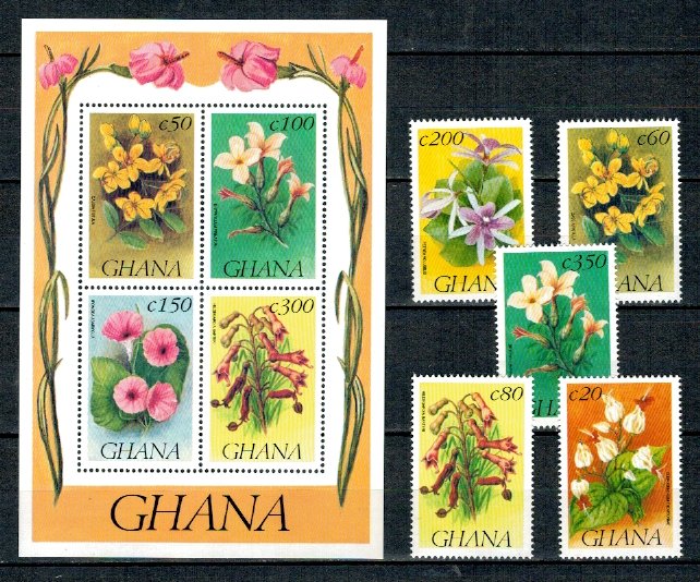 Ghana 1993 - Flori, serie incompl. si bloc neuzat