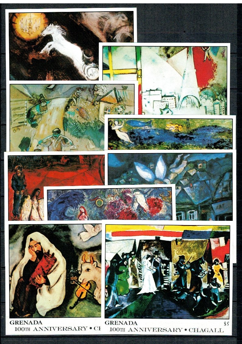 Grenada 1986 - Picturi, Chagall, set 9 colite neuzate