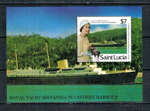 Saint Lucia 1986 - Yachtul Britannia, Regina Elisabeta II, colit