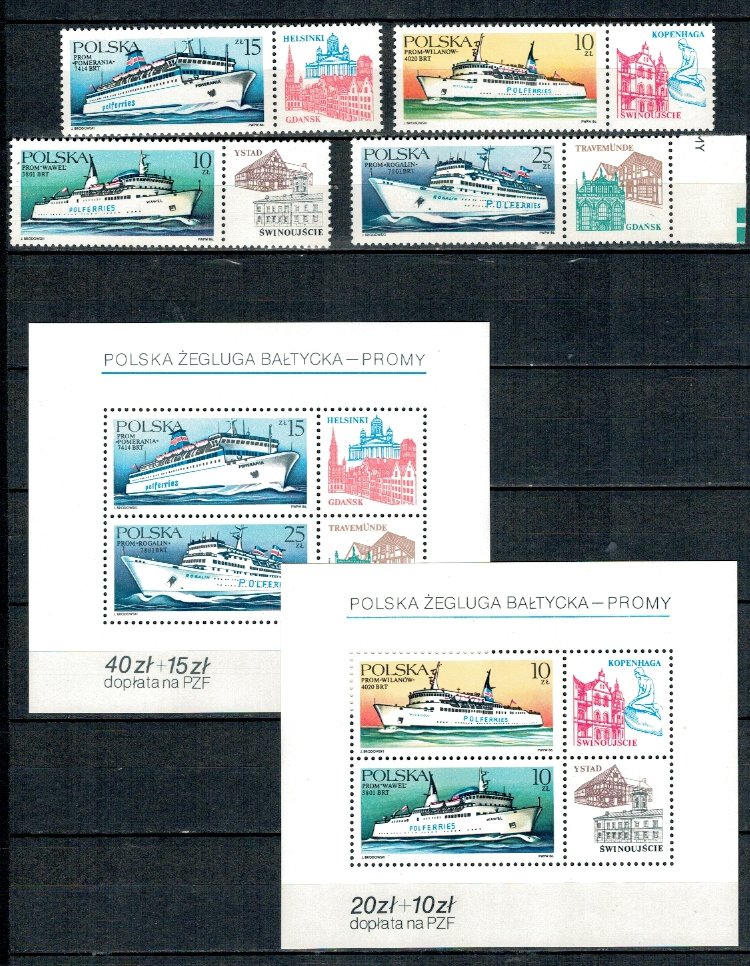 Polonia 1986 - Vapoare, flota baltica, serie+blocuri neuzate