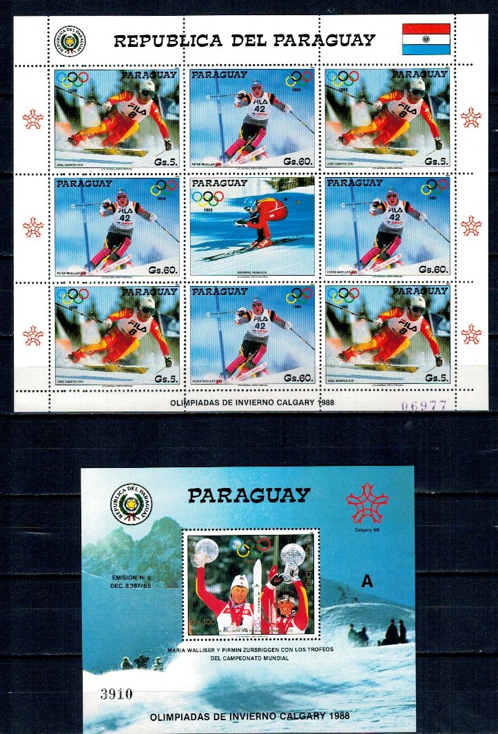 Paraguay 1987 - Jocurile Olimpice de iarna, KLB+colita neuzata