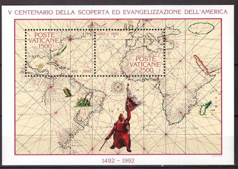 Vatican 1992 - Descoperirea Americii, bloc neuzat