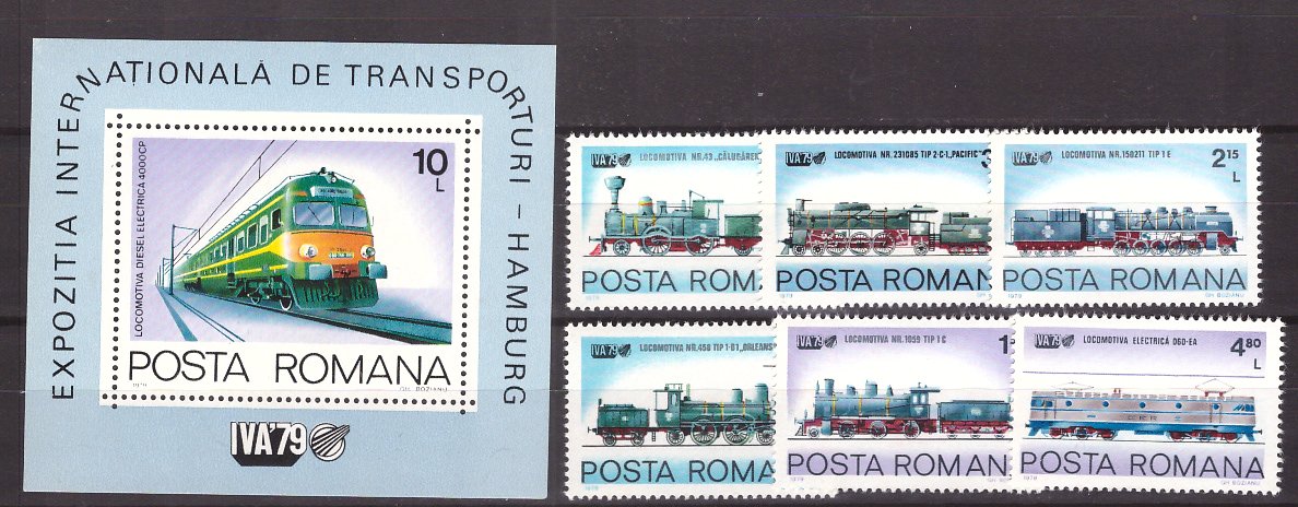 1979 - expo transport, locomotive, serie+colita neuzata