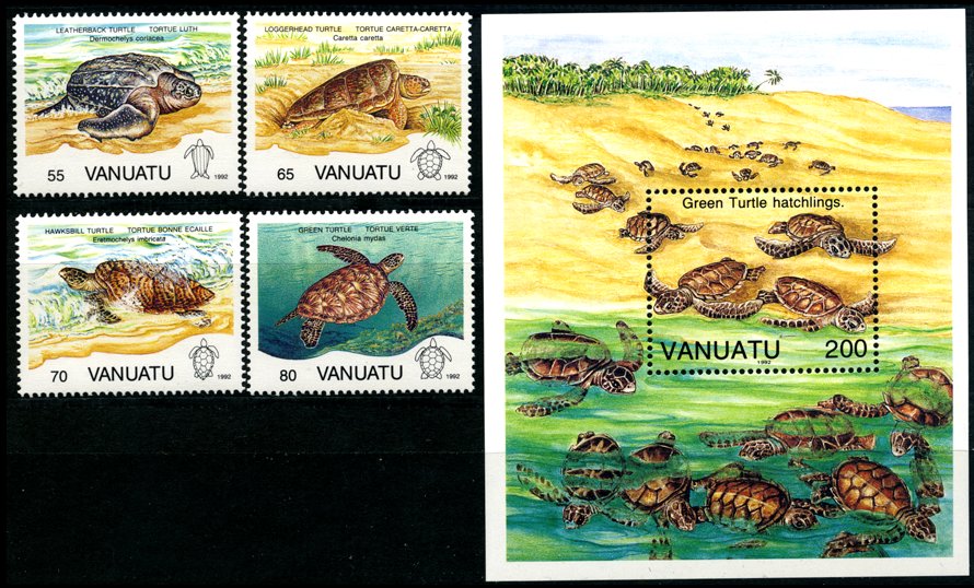 Vanuatu 1992 - broaste testoase, serie+colita neuzata