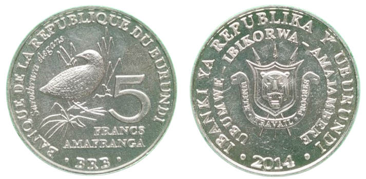 Burundi 2014 - 5 francs, sarothrura elegans, UNC